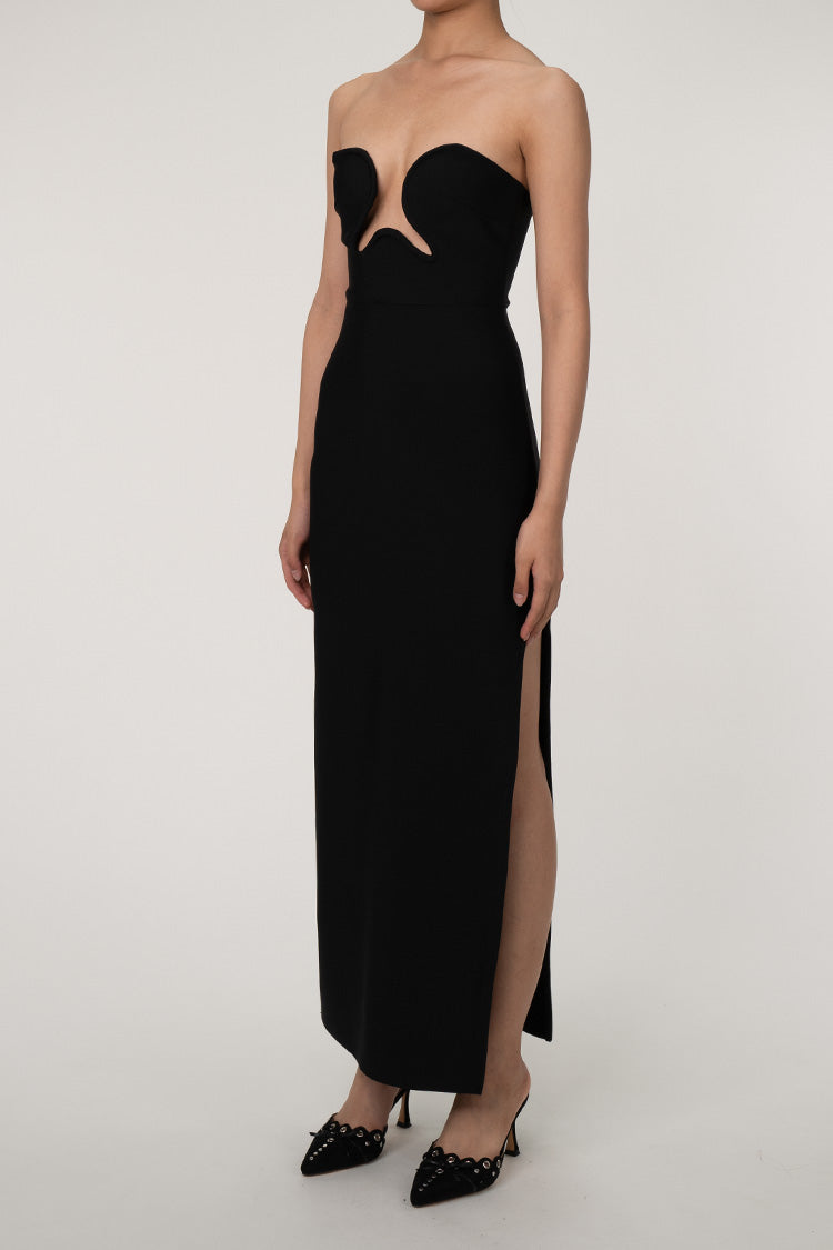 Luxury Push Up Strapless High Slit Bandage Maxi Formal Dress - Black