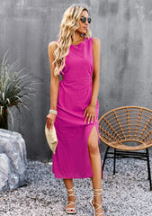 Lunch Date Sleeveless Slit Midi Dress - Magenta