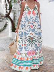 Vacation Beach V-Neck Floral Print Maxi Dress