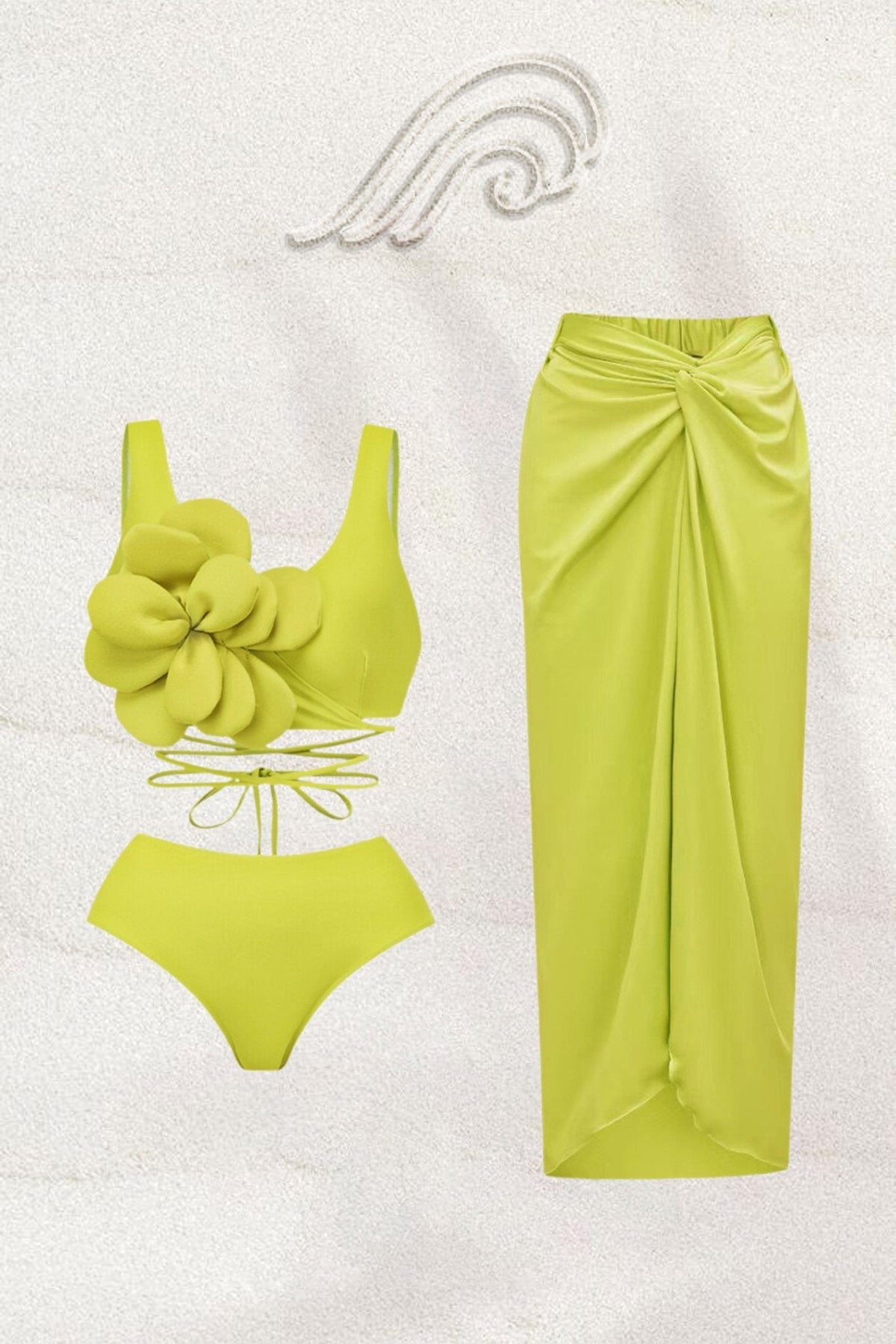 Marta Flower Lace-up Three-piece Swim Set