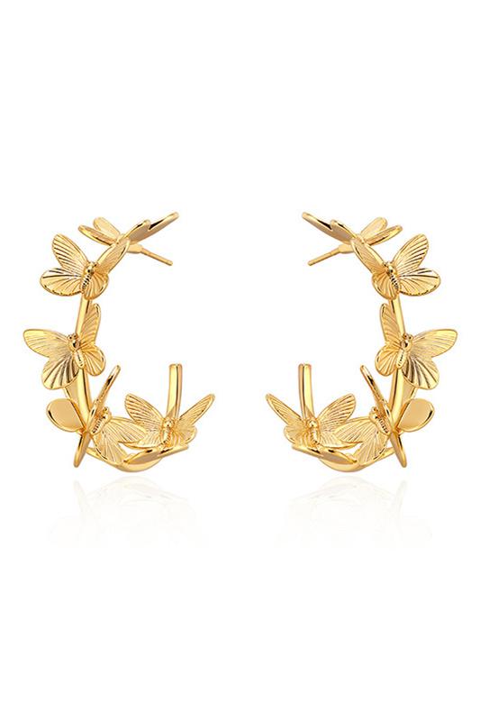 Metallic Butterfly C-Shaped Earrings