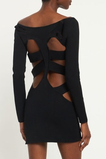 boat neckline cut-out mini dress