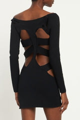 boat neckline cut-out mini dress