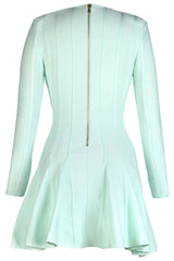 Modern Shoulder Pad Long Sleeve Ruffle Bandage Mini Dress - Lake Green