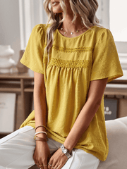 Ventura Lace Trim Short Sleeve Top - Mustard