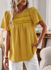 Ventura Lace Trim Short Sleeve Top - Mustard