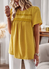 Ventura Lace Trim Short Sleeve Top - Mustard