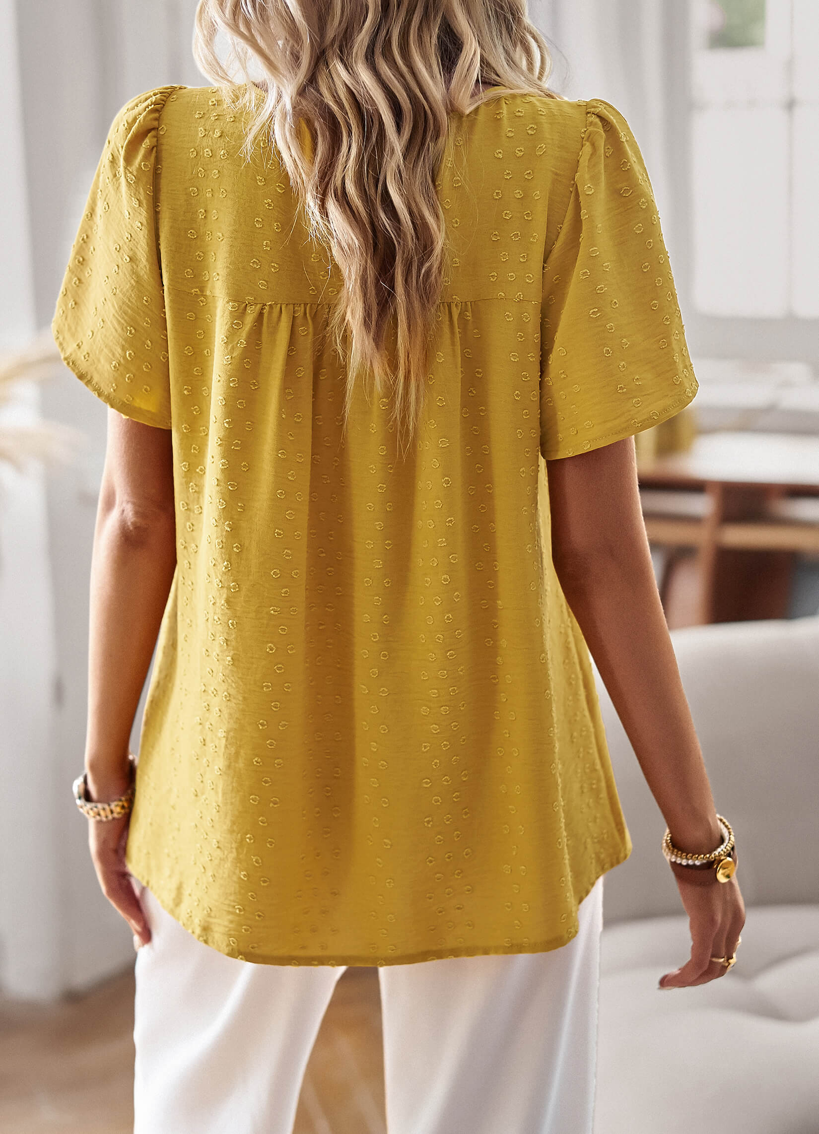 Ventura Lace Trim Short Sleeve Top - Mustard