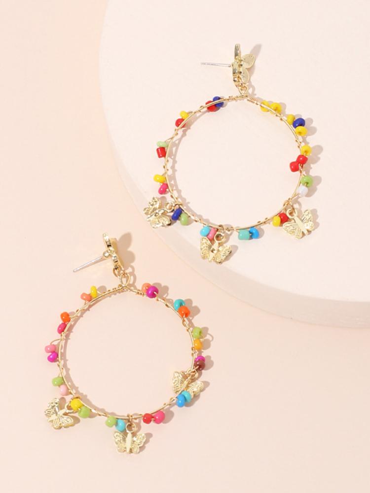 Myra Rainbow Beaded Butterfly Hoop Earrings