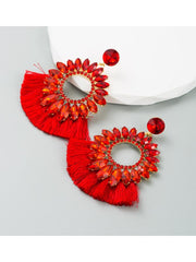 Naomi Sunflower Shape Diamante Tassel Earrings