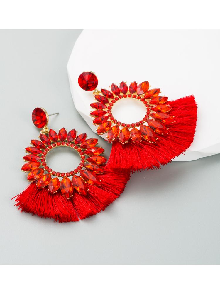 Naomi Sunflower Shape Diamante Tassel Earrings