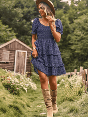 MOMENT IN DAISY SMOCKED MINI DRESS - NAVY