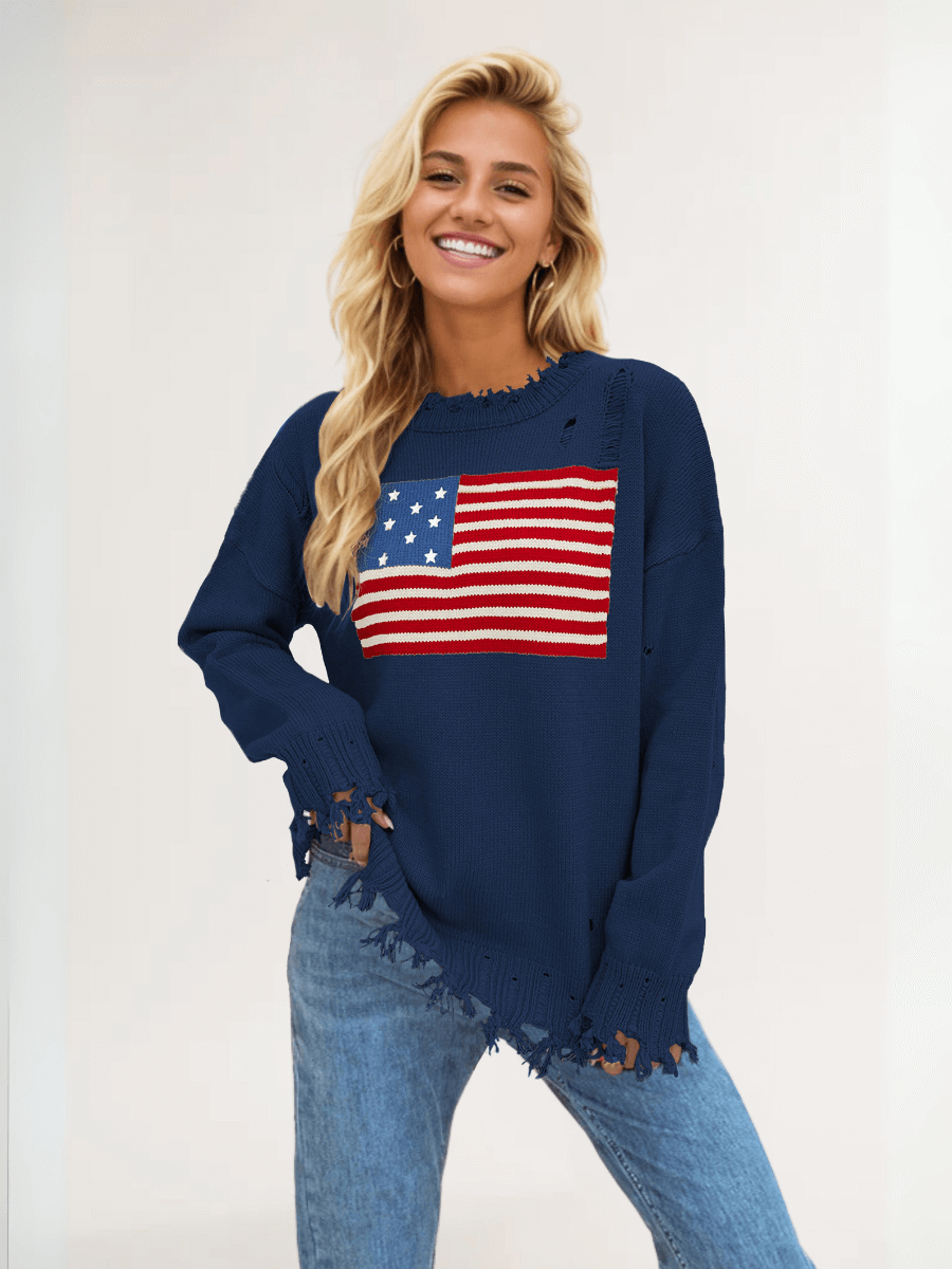 American Flag Relaxed Knit Sweater