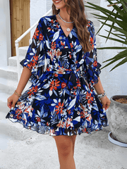 Sienna Floral Wrap Mini Dress - Navy