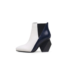 JADY ROSE | BLOCK HEEL LEATHER ANKLE BOOTIE - NAVY