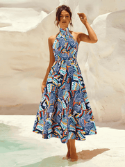 Addison Halter Neck Floral Print Maxi Dress - Navy