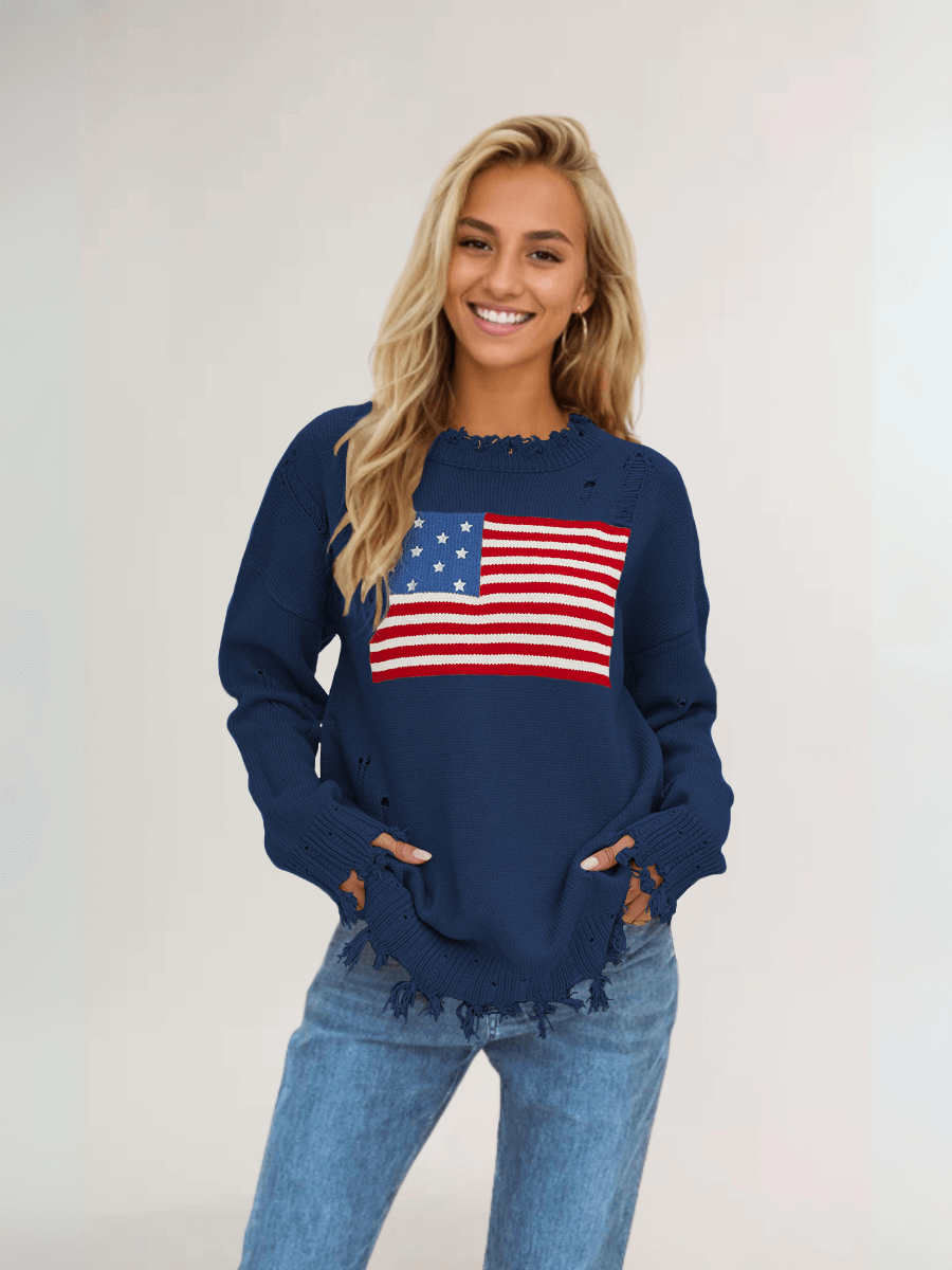 American Flag Relaxed Knit Sweater