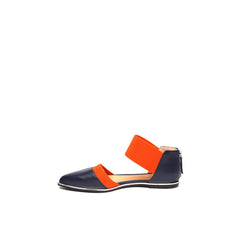 JADY ROSE | POINTED LEATHER ANKLE-STRAP FLAT - NAVY