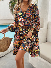 Athena Floral Boho Mini Dress - Navy