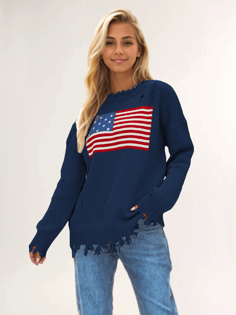 American Flag Relaxed Knit Sweater