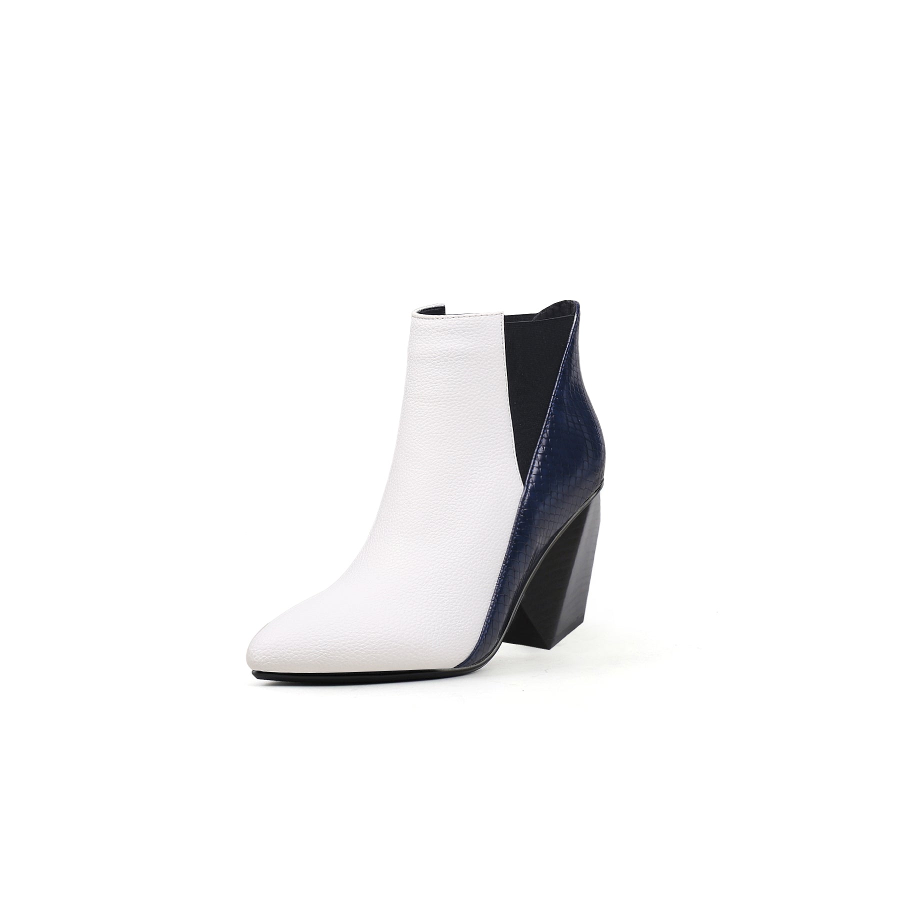 JADY ROSE | BLOCK HEEL LEATHER ANKLE BOOTIE - NAVY