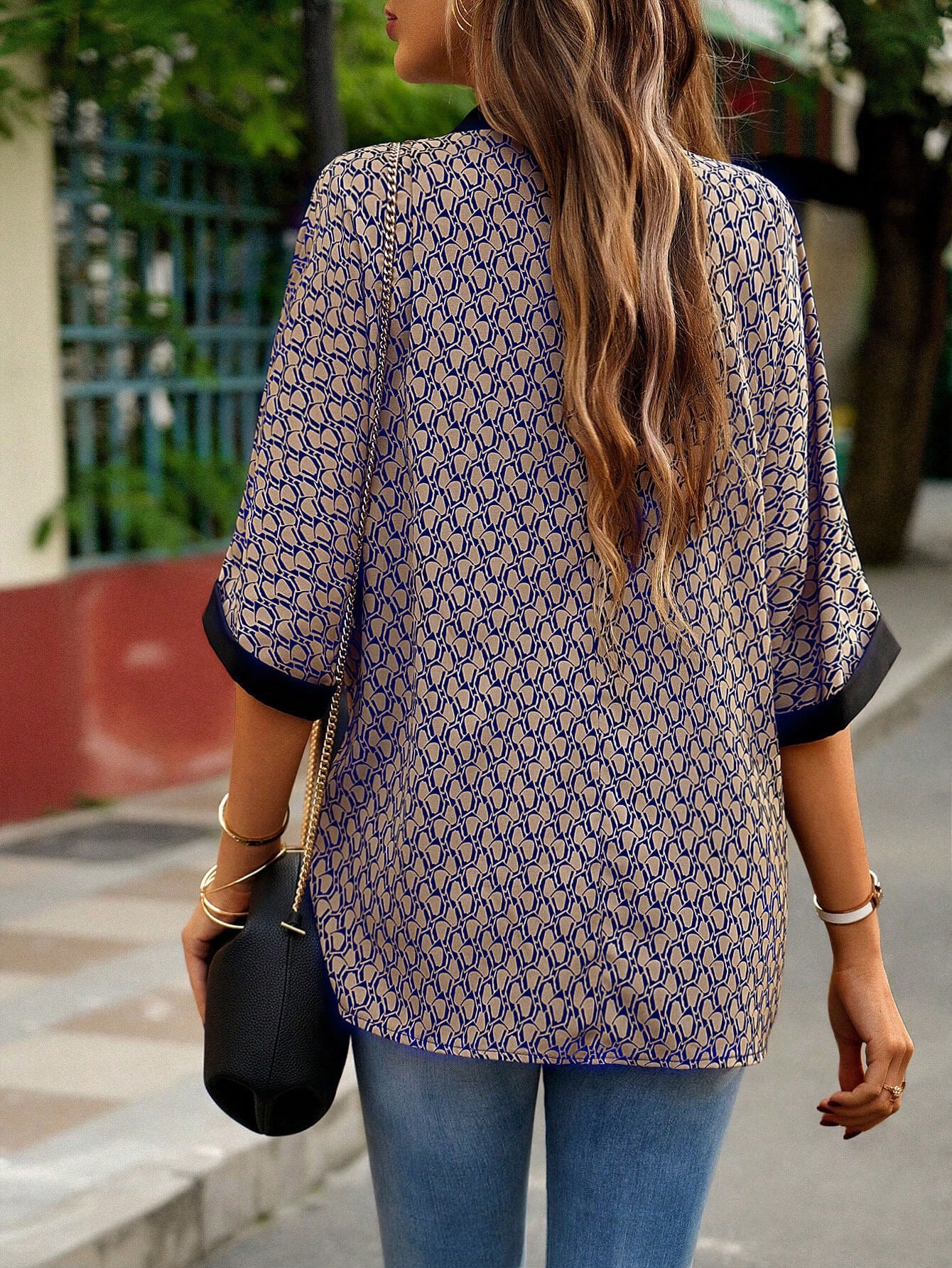 Time Will Tell Printed Blouse - Navy