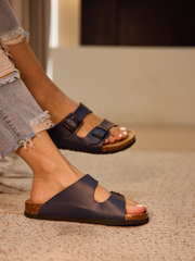 Maibulun | Signature Double Strap Footbed Sandal - Navy