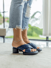 Jady Rose | Veronica Puffy Cross-Strap Leather Sandal - Navy