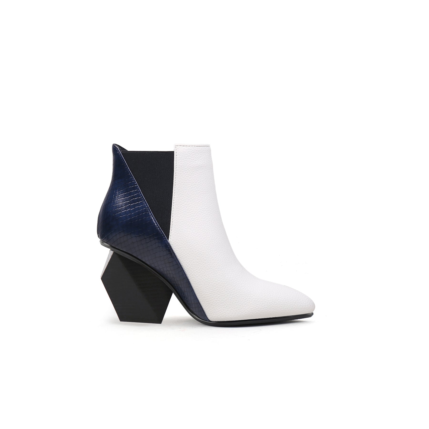 JADY ROSE | BLOCK HEEL LEATHER ANKLE BOOTIE - NAVY