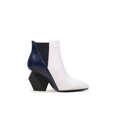 JADY ROSE | BLOCK HEEL LEATHER ANKLE BOOTIE - NAVY