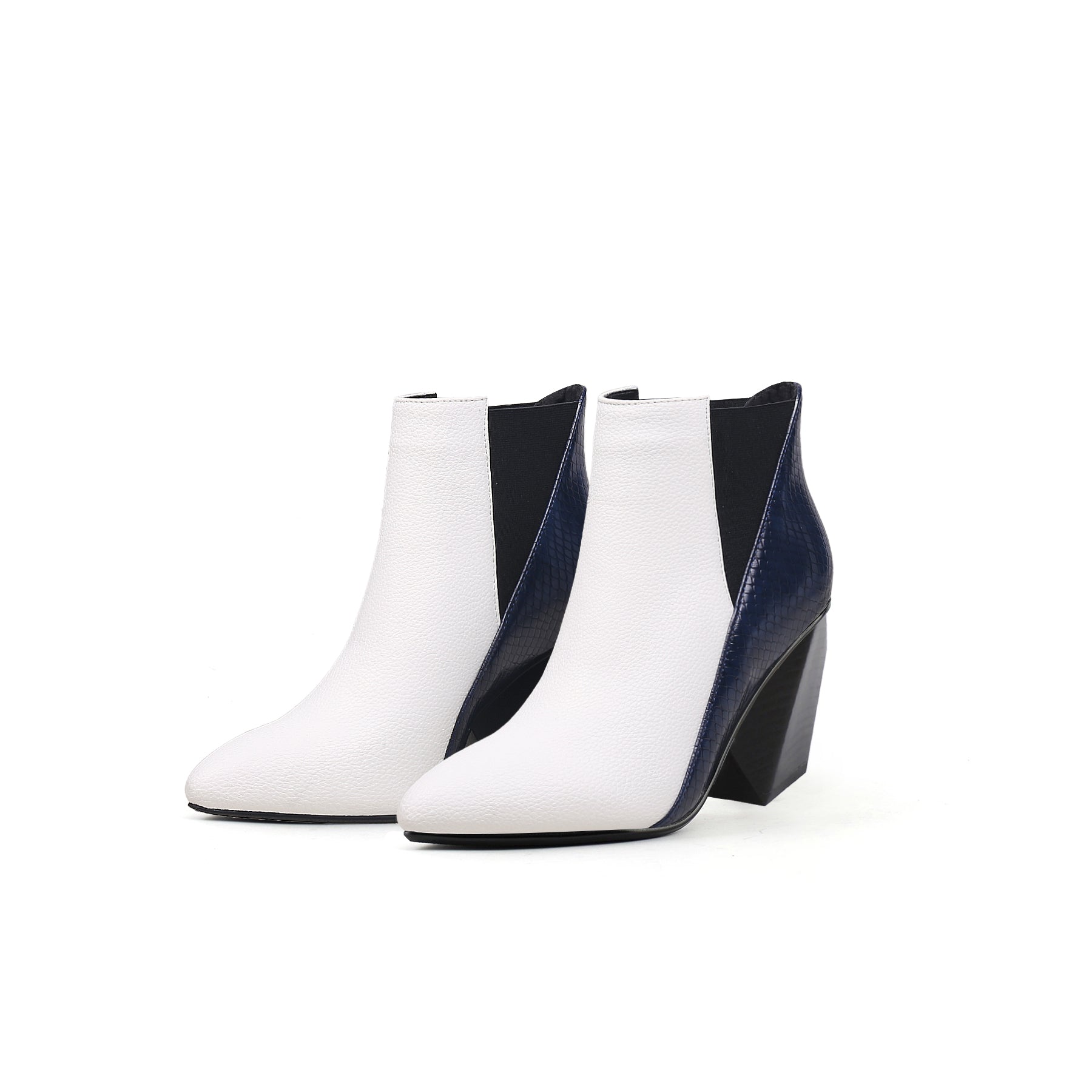 JADY ROSE | BLOCK HEEL LEATHER ANKLE BOOTIE - NAVY