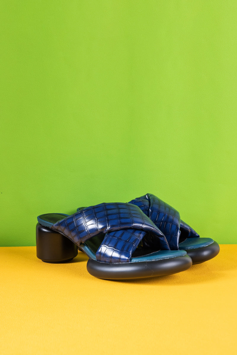 Jady Rose | Veronica Puffy Cross-Strap Leather Sandal - Navy