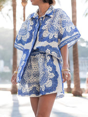 Unique Paisley Print Loose Shirt And Shorts Two-Piece Set