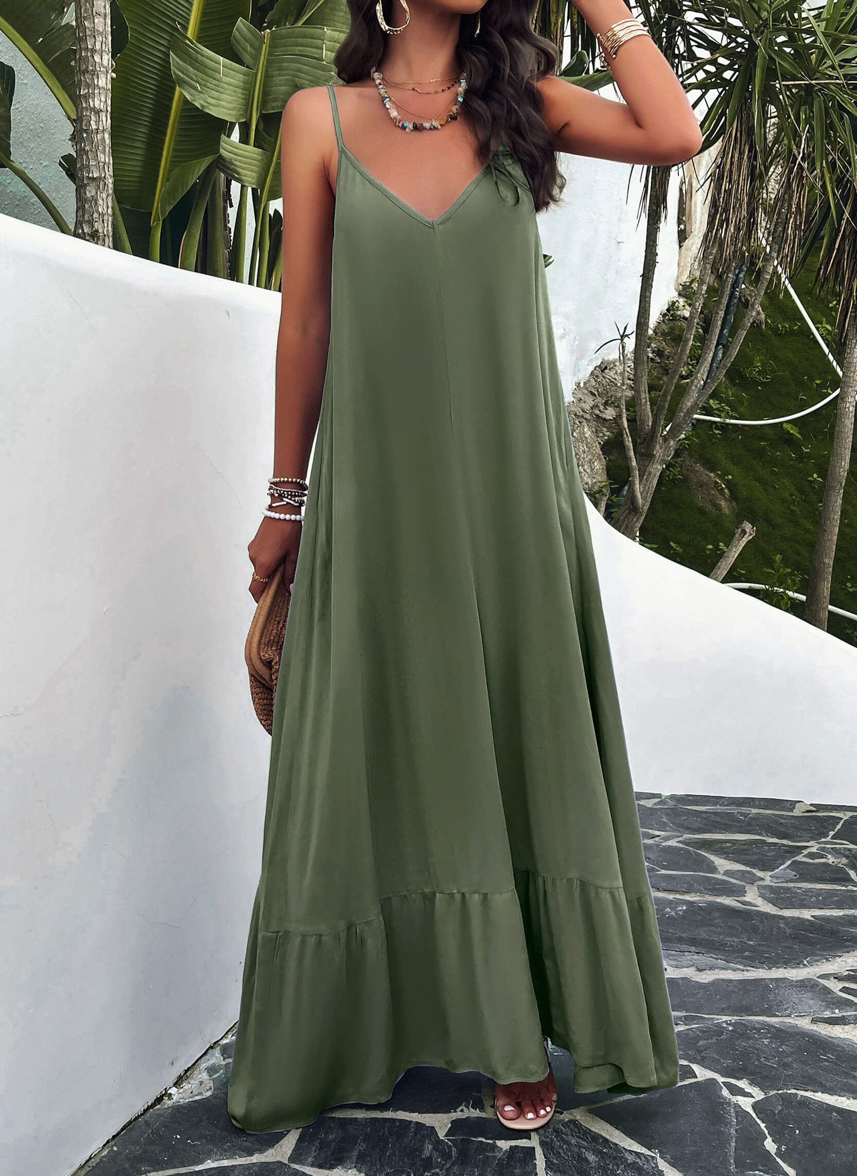 Olivian Pocketed Maxi Dress - Olive