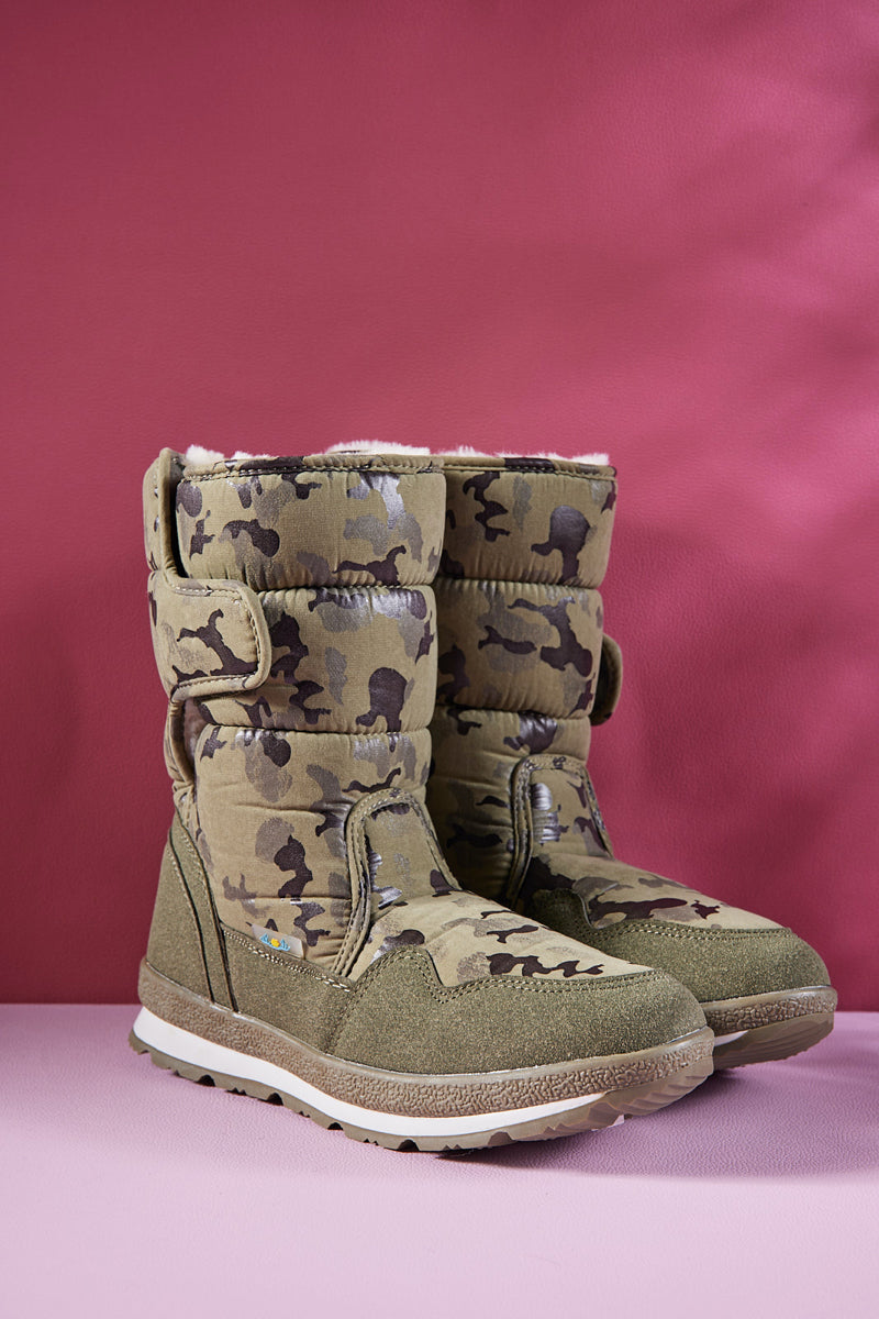 Frozen Princess | Alaska Camo Princess Water-Repellent Snow Boot - Olive