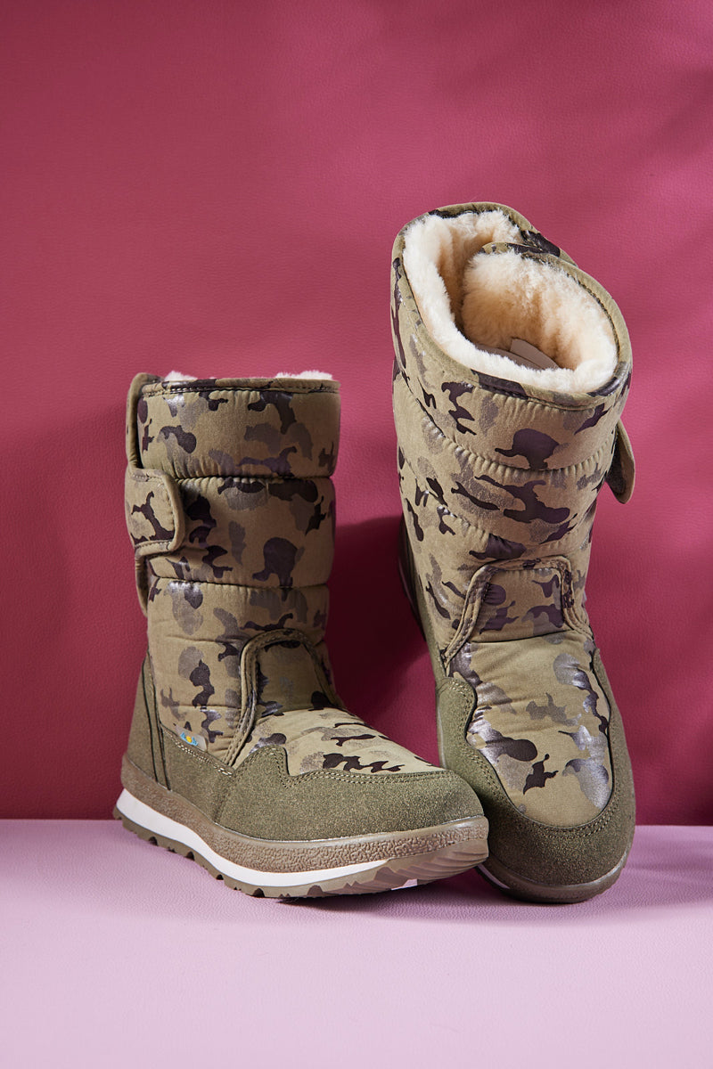 Frozen Princess | Alaska Camo Princess Water-Repellent Snow Boot - Olive