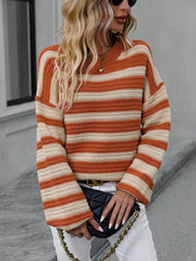 Milton Striped Pullover Knit Sweater - Orange