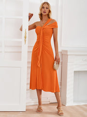 Rylee Solid Halter Neck Maxi Dress - Orange