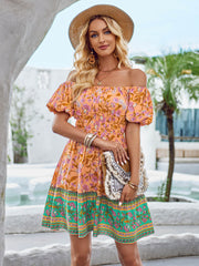 Ashlyn Off-Shoulder Boho Mini Dress - Orange