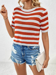 Joanna Striped Short Sleeve Top - Orange