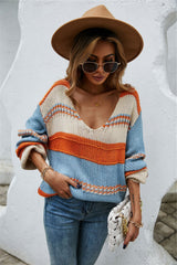 Beachside Contrast Striped Pullover Sweater