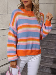 Maddie Striped Pullover Sweater - Orange