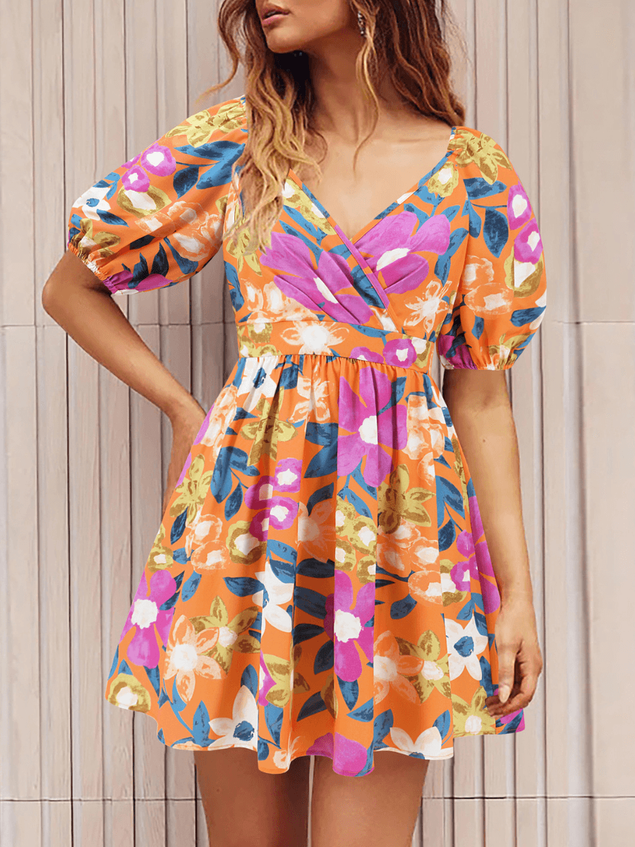 Ellerie Floral Wrap Mini Dress - Orange