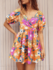 Ellerie Floral Wrap Mini Dress - Orange