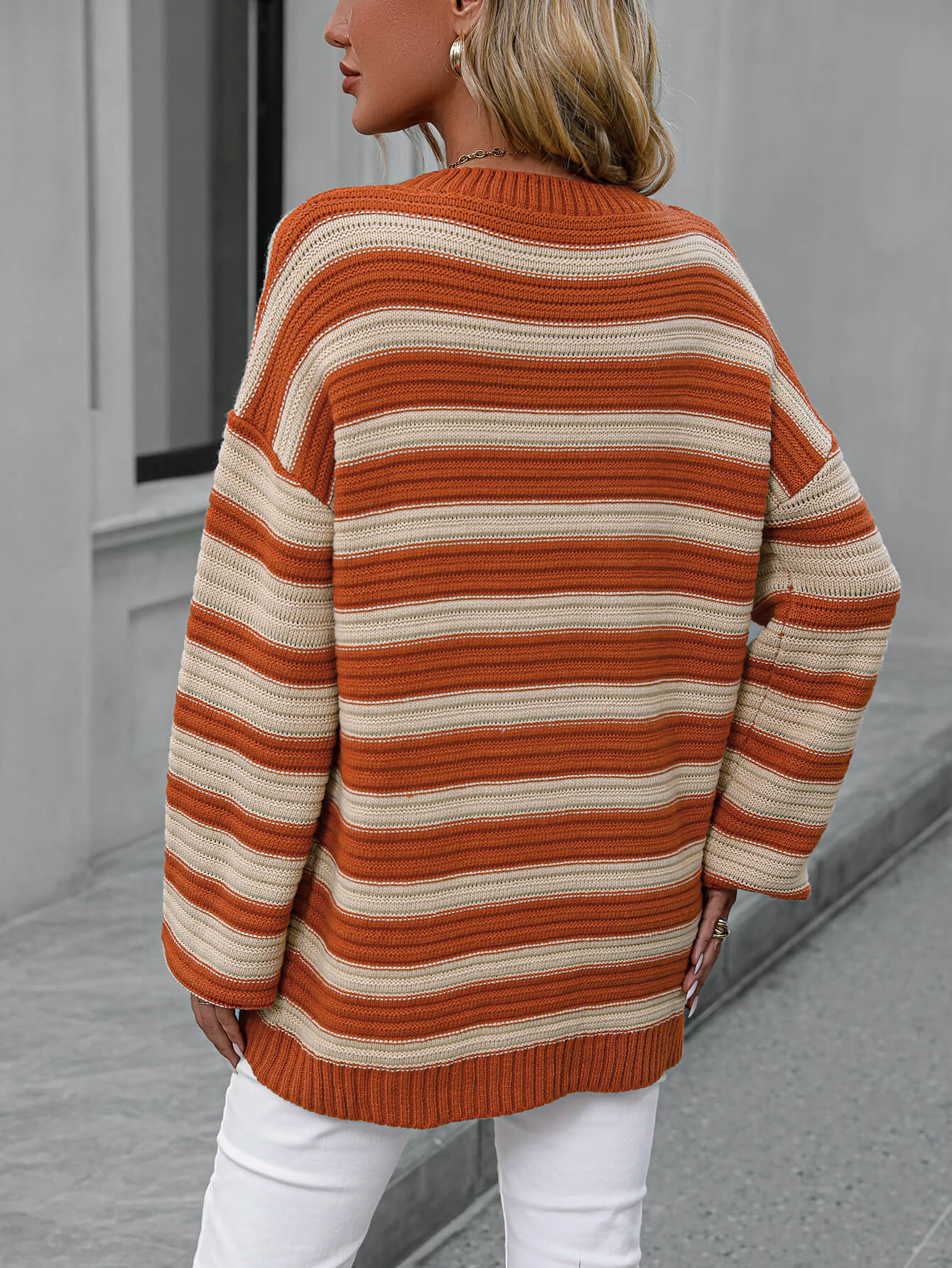 Milton Striped Pullover Knit Sweater - Orange