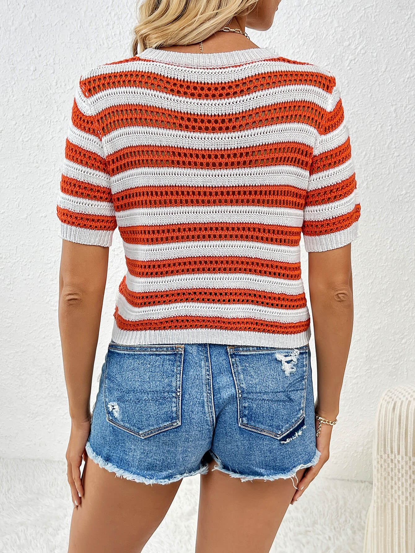 Joanna Striped Short Sleeve Top - Orange