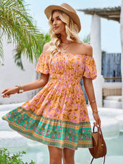 Ashlyn Off-Shoulder Boho Mini Dress - Orange