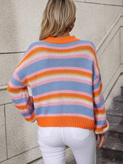 Maddie Striped Pullover Sweater - Orange