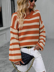 Milton Striped Pullover Knit Sweater - Orange