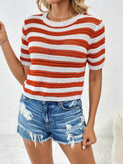 Joanna Striped Short Sleeve Top - Orange